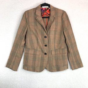 Liz Claiborne Plaid Blazer Womens Size 4 Beige Red Brown Preppy Business